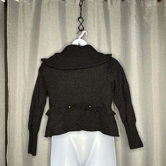 Ann Taylor Loft‎ Jacket XL Grey Wool Military Coat Ruffled Brass Buttons Sweater - Picture 5 of 10